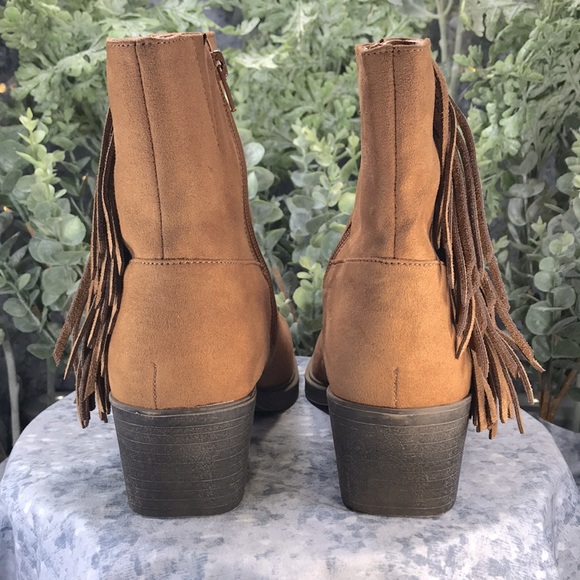 SO Oldfashion Cognac Western Stitch Fringe Zip Boots 2” Heels WMS 9.5M🌟NWT🌟 - Picture 8 of 16